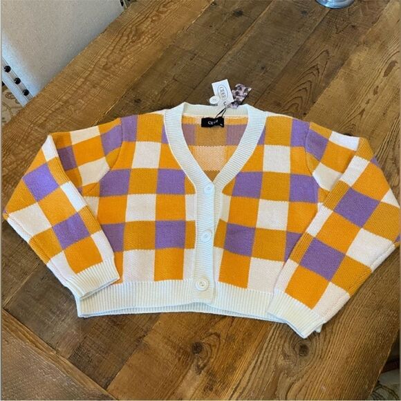 ❤️BRAND NEW Cider Colorful Checkerboard Cropped Cardigan - Picture 4 of 4